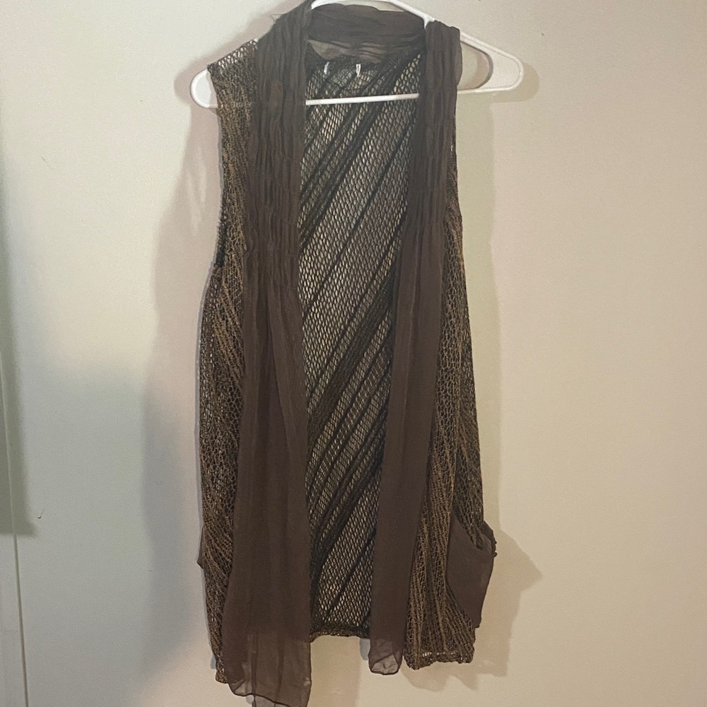 Brown Sheer Sleeveless Coverup Vest